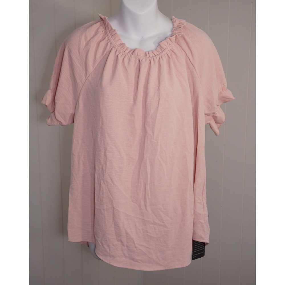 Kistore Medium Pink Short Sleeve Ruffle Neck Blouse MA00138